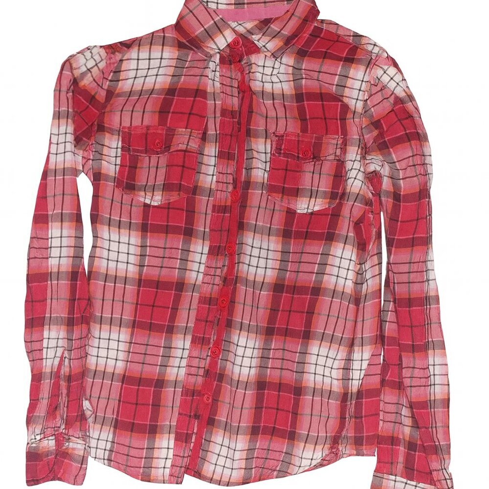 Aeropostale Pink and Red Plaid Button Down Shirt Size XL 100% Cotton